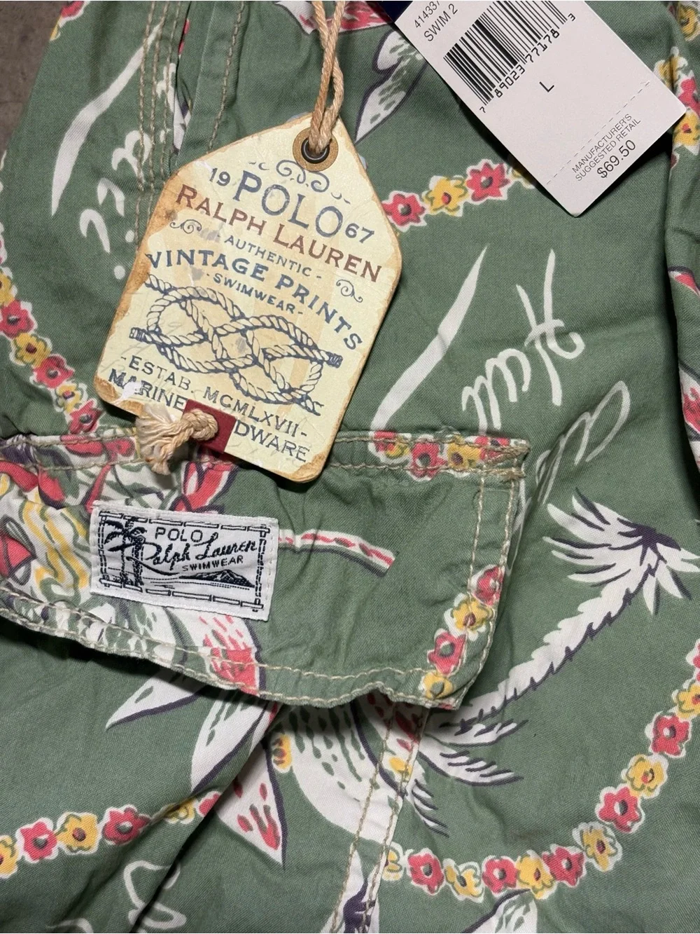 Polo Ralph Lauren Men’s Size 36-38” Vintage Aloha Hawaiian Print Swim Shorts